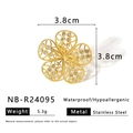 Golden hollow five-petal flower ring in stainless steel with crystal pavé and 3.8cm size - Diamond-set Five-petal Flower Style (NB-R24095) / Gold