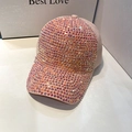 Pink baseball cap with multi-color rhinestones and sequins in a shimmering full-drill design - Adjustable / Pink