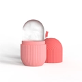 Pink silicone face ice roller massager tool with transparent cooling globe head - Striped Style - Pink