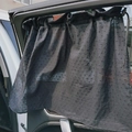 Car window sunshade curtain in black mesh fabric with polka dot pattern for UV protection - Black Raised Dots