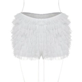 Detail von weißen Volant-Spitzenshorts mit zarter Netzstruktur und Schicht-Design - S / Weiß