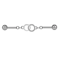 Macro shot of silver industrial barbell with double rings and sparkling zircon crystals - Silver Interlocking Rings Rhinestone Style (ZN231218002)