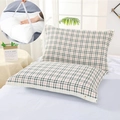 Pair of thick cotton gauze pillow towels with red and black checkered pattern and ties - With Straps/1 Piece / Cross Grid Cream