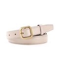 Elegant cream leather skinny belt for women with polished gold rectangular buckle - 110cm / Beige