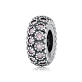 925 sterling silver flower charm with pink zircon stones for DIY jewelry bracelets - Pink/Silver
