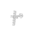 Silver cross stud earring with sparkling cubic zirconia crystals and metal plating - Silver Cross (K-944)