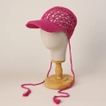Rose pink handmade crochet hollow baseball cap with mesh design and long tassels - M (56-58cm) / Rose Red