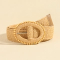 Beige woven straw elastic belt featuring a beaded oval buckle for a bohemian style - Beaded Oval Buckle