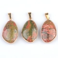 Natural teardrop agate stone pendant with rose gold plating and red-green mineral patterns - Unakite (Single)
