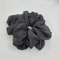 Detail of dark grey elastic scrunchie with high-quality textured chiffon fabric - Dark Grey (6-7)