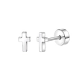 Silver stainless steel cross stud earrings with secure screw-back design for men and women - Cross