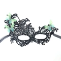 Black lace mask with green gradient butterflies and iridescent rhinestones on white background - Rhinestone Butterfly Green Mask (5706668349869)