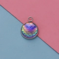 Macro view of 12mm mirror titanium steel pendant with colorful resin mermaid scale design - Iridescent Light Blue (2)