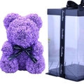 Handmade purple rose bear with black ribbon and a transparent gift box for Valentines Day - Flower Bear+40CM Gift Box+Light / Purple