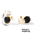 Detail showing dimensions 1.6cm by 0.9cm of copper stud earrings with cubic zirconia - Black and White Zirconia Flower Style / Gold