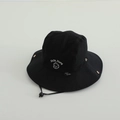 Detail of black cotton sun hat featuring brand embroidery and adjustable windproof drawstring - 52cm (2-5 Years) / Black