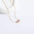Minimalist gold chain necklace featuring a pink Evil Eye pendant on white stone - Pink Eye (XL3304-1)