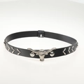 Western style black leather choker with silver bull head pendant and metal studs - 56-58cm / Black Silver Metal Bull Head Studded Choker (AB85)