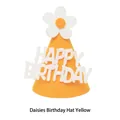 Yellow daisy themed felt birthday hat with happy birthday text and a smiling sun flower - Daisy Birthday Hat - Yellow