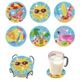 DIY summer beach diamond painting coaster set with 6 ocean patterns and metal holder - Summer Beach Series Style