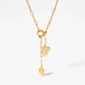 Collier trombone doré avec doubles pendentifs en forme de feuille évidée, style en Y - Or (KCD926)