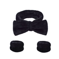 Three-piece set featuring a black plush bow headband and matching wrist washbands - Black Headband & Wristbands Set