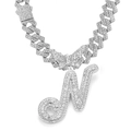 Silver Cuban chain necklace featuring an iced-out butterfly and letter N pendant - Silver Letter N