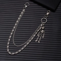 Punk style double-layered silver metal pants chain with skeleton pendant and lobster clasp - Silver