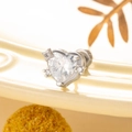 Silver heart-shaped zircon ear stud with center crystal and arrow design - White (Single Piece)