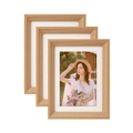 Three-piece light wood picture frame set with white matting displayed on white background - 8 Inch Tabletop (15.2x20.3cm) / Natural Wood Color