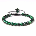 Handgefertigtes Armband aus 6mm grünen Tigerauge-Steinen mit verstellbarer schwarzer Kordel - Grünes Tigerauge