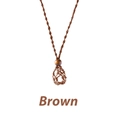 Adjustable brown woven net pouch necklace with a wooden bead for DIY crystals - Brown