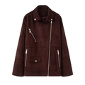 Chaqueta biker de ante para mujer con cremallera y cuello de solapa en marrón oscuro - XS / Burdeos