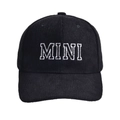 Black corduroy baseball cap with white MINI embroidery for children in a minimalist style - MINI Style / Black