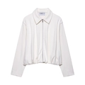 White zip-up stand collar bomber jacket for women with pleated hem and knitted texture - XS / White