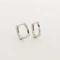 Minimalist silver geometric twisted rectangle hoop earrings for women in shiny finish - 925 Silver / White Gold
