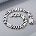 Detailed view of silver titanium steel 20mm Cuban link chain with a secure box clasp - Smooth Steel Color