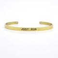 4mm gold stainless steel C-shaped cuff bracelet with JUST RUN inspirational engraving - JUST RUN
