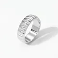Elegant 316 stainless steel ring with ribbed silver texture and polished finish - US 8 / Croissant Ribbed Style (PBJ420) / Silver