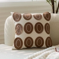 Cream textured cushion cover with brown circular leather patches and white embroidery - 18x18 Inch / 45*45cm Pillowcase 20 (Cover Only)