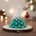 Blue and white gradient Christmas tree scented candle on wood base, 7.8cm size - Dark Green Loaf Leaf Tree (Watery Pomelo) / 7.8x7.8cm