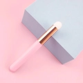 Portable pink makeup brush with gold ferrule and white soft bristles for lipstick blending - Pink
