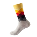 Mid-calf argyle knit socks in vibrant yellow, orange, and purple diamond patterns - No. 163 Purple Grey Argyle