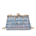 Borsa in tweed bianco e blu con paillettes colorate e manico rotondo dorato - Blu
