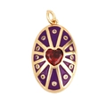 Golden eye-shaped shield charm with purple enamel and a red heart gemstone - Purple-Oval Heart Radial Pattern