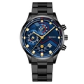 Business men's watch with blue dial, black stainless steel band and calendar display - Blue Dial Gold Pointer Black Case