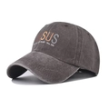 Close-up of vintage washed cotton cap with orange Jesus text and scripture print - Adjustable / Jesus Coffee