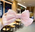 Elegant large pink organza bow hair clip with a voluminous and translucent design - Pink Iridescent Bow Clip