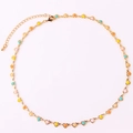 Close-up of gold chain featuring colorful enamel heart charms and adjustable lobster clasp - Multicolor Necklace 5 (Vibrant Hearts)