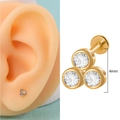Golden 316L stainless steel 4mm flat back labret with triangle clear CZ crystal cluster - Three Zircon Triangle Style (10)